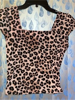 Pink Leopard Print Square Neck Top